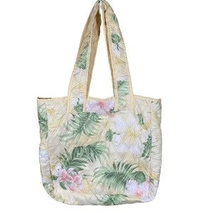 Homemade Quilted Tote Bag Reusable Shopping GrannyCore Yellow Tropical Flowers